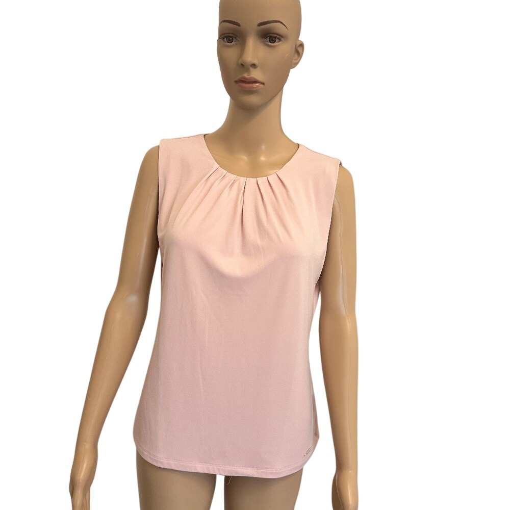 Calvin Klein Women Pink Pleated Neck Sleeveless Shell Top‎ M - Picture 2 of 6